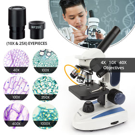AmScope five magnification levels up to 1000X for detailed viewing.