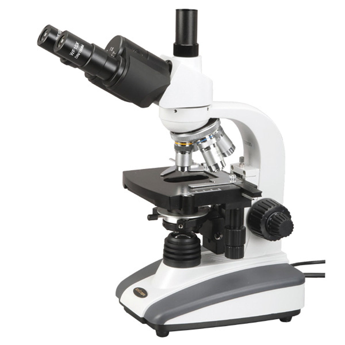 AmScope LED trinocular microscope head for bright viewing and image capture.