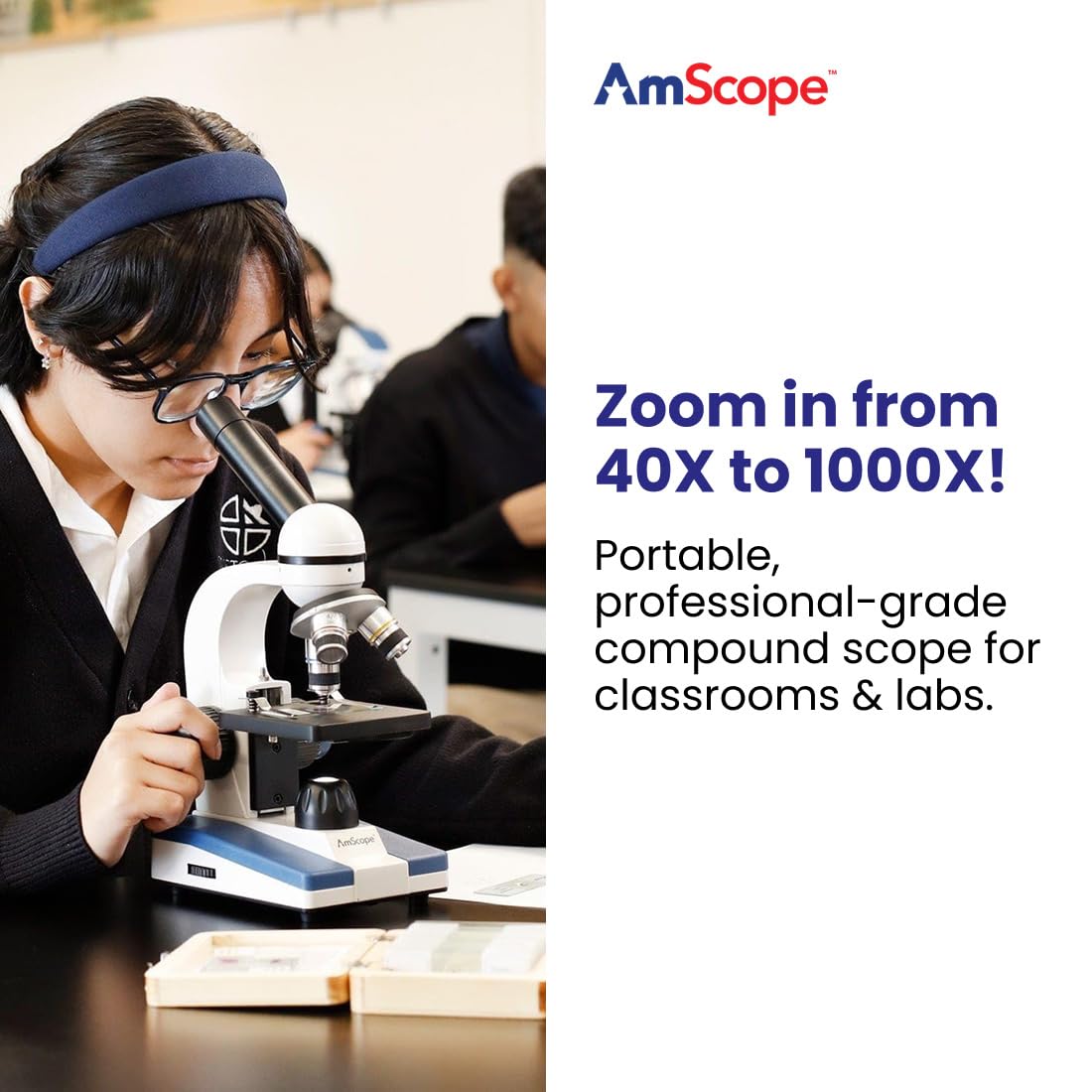 AmScope M150C widefield optical glass elements deliver clear images.