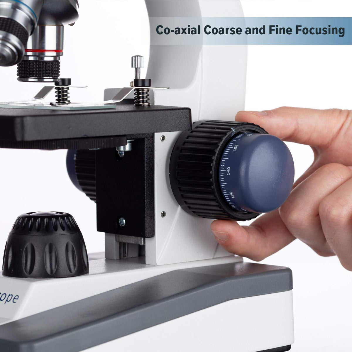 AmScope mechanical stage enables smooth slide control during experiments.