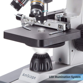 AmScope metal framework provides sturdy stability for extended study sessions.