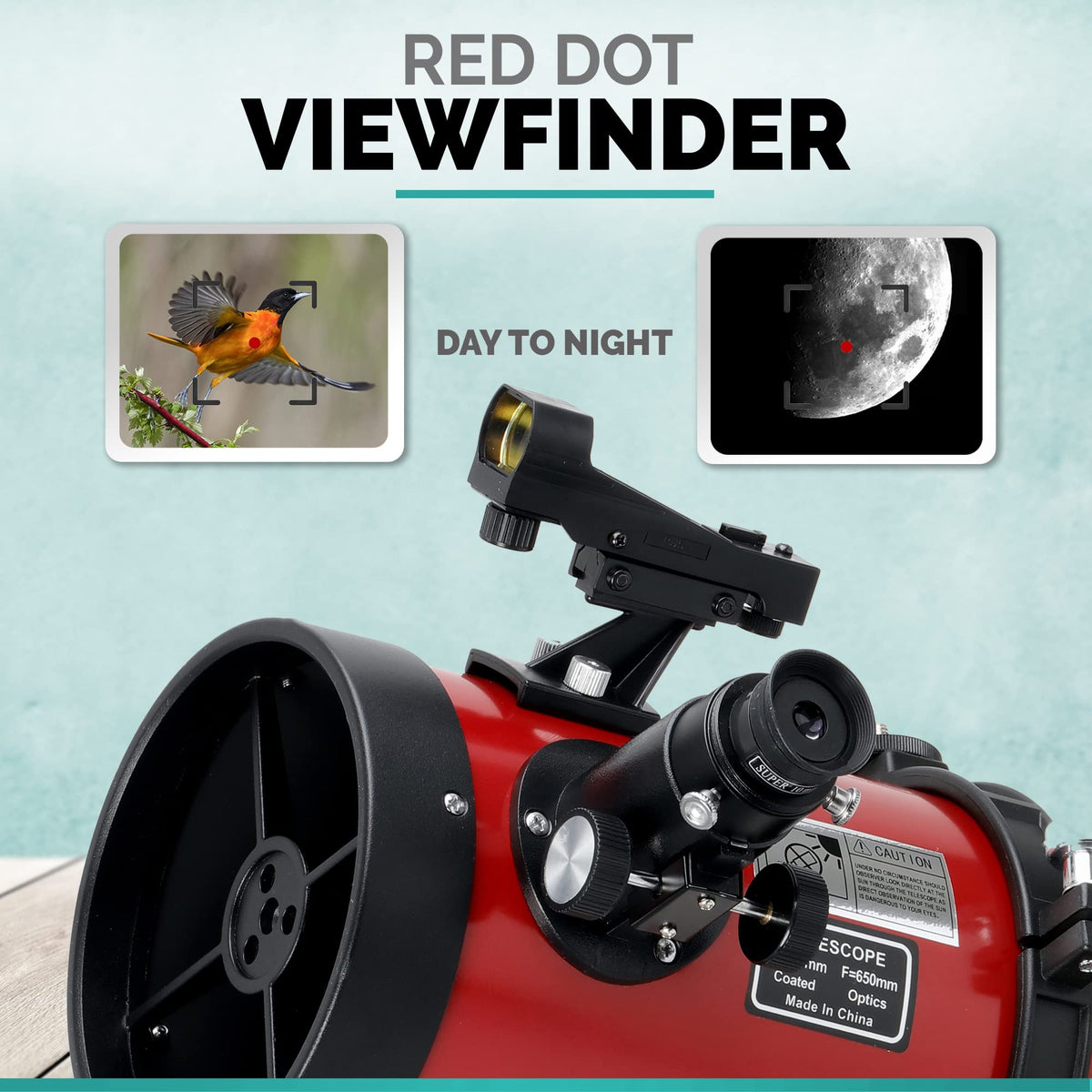 AmScope red dot finder helps locate targets quickly.