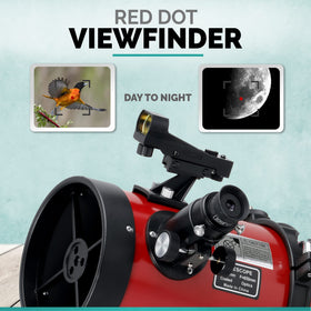 AmScope red dot finder helps locate targets quickly.