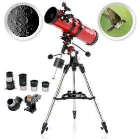 AmScope reflector EQ telescope with 130mm aperture offers clear celestial views for beginners.