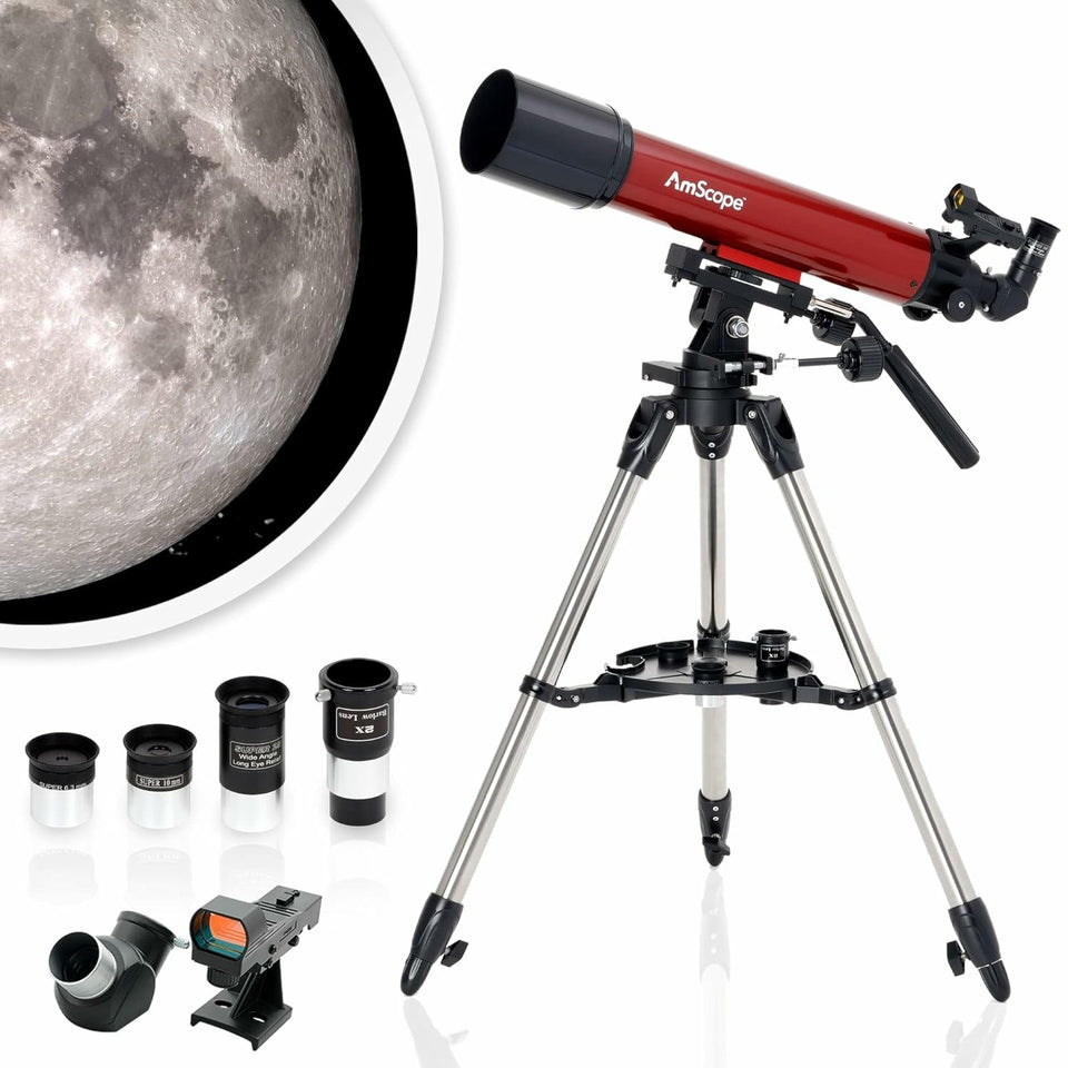 AmScope refractor ALT-AZ telescope with red dot finder for quick object locating