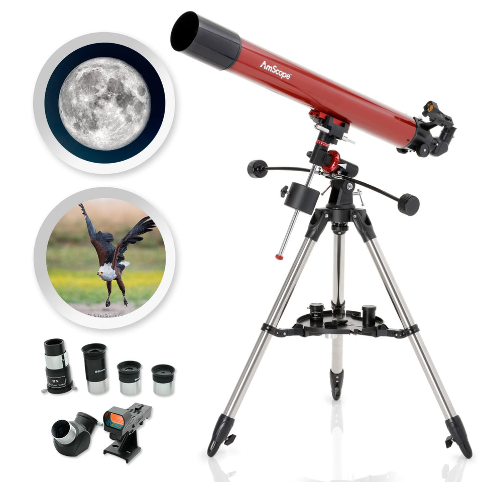 AmScope refractor EQ telescope with 80mm aperture for beginner stargazing