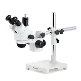 AmScope SM-3T boom-stand assembly enables flexible hands-free positioning for large items.