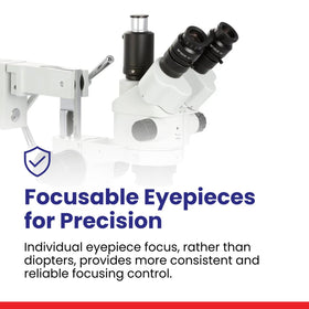 AmScope SM-4NTP lockable head maintains stable zoom angles during work.