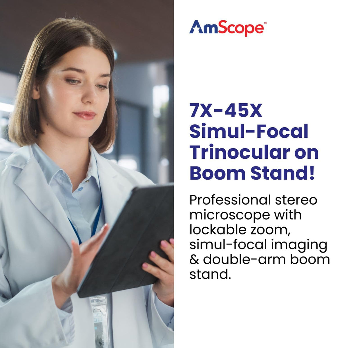 AmScope SM-4NTP 7X-45X zoom magnification offers detailed inspection.