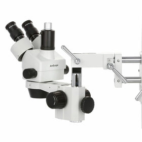 AmScope 10X wide-field eyepieces for glasses-friendly viewing and comfort.