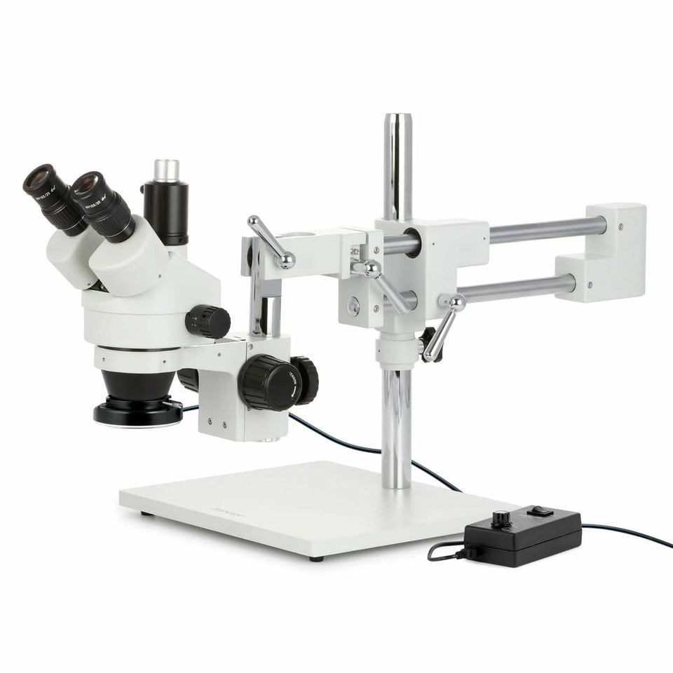 AmScope SM-4TPZ-144 simul-focal trinocular port for camera-ready imaging.