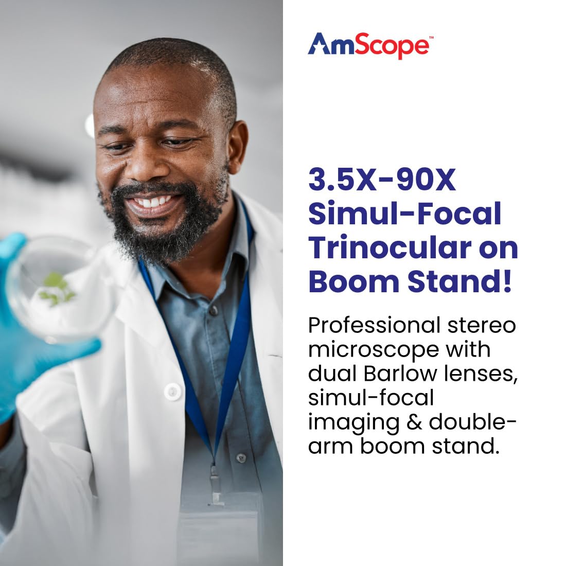 AmScope SM-4TPZ boom stand arms provide flexible three-axis positioning