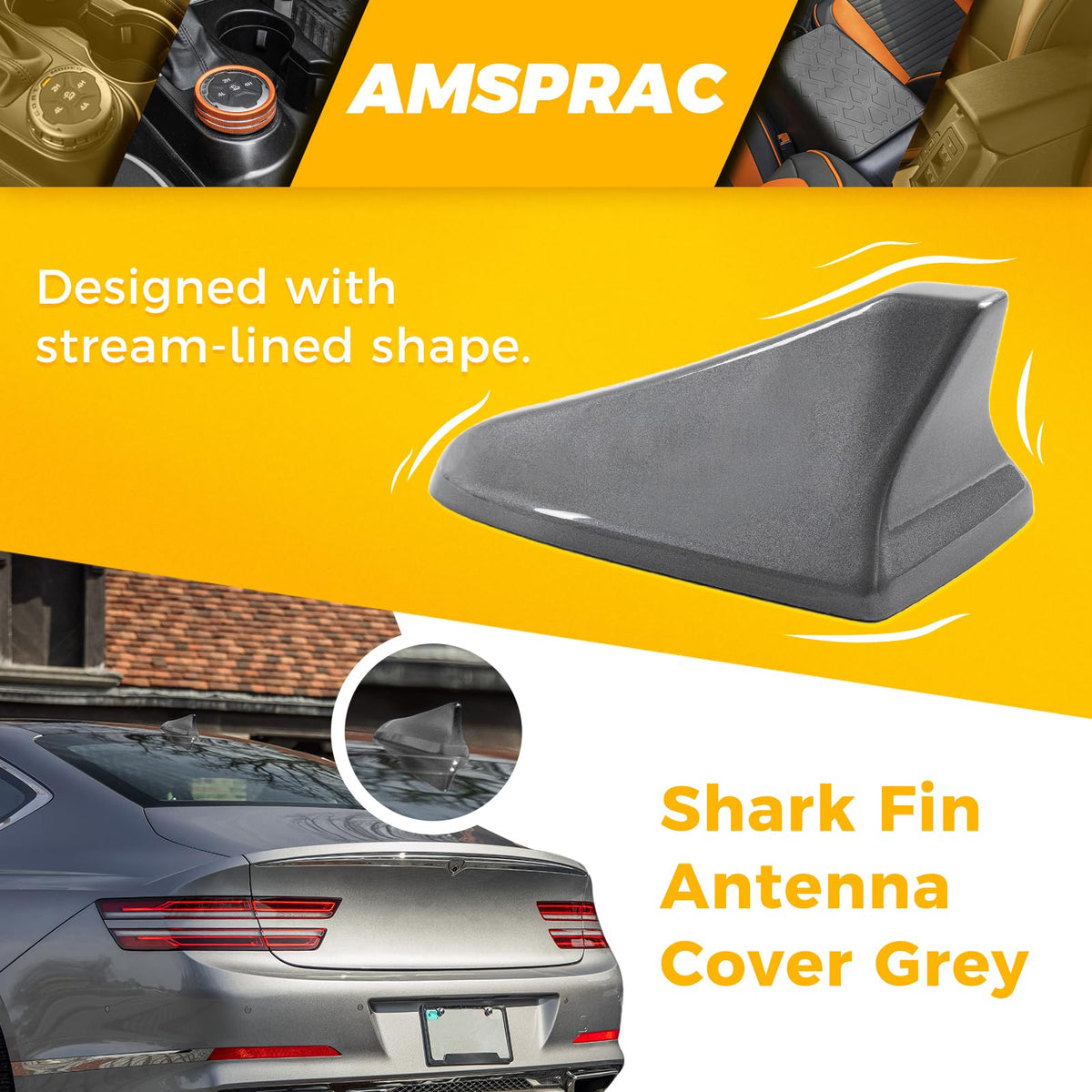 AMSPRAC shark fin antenna cover for Genesis G80 close-up material—durable ABS and stylish finish.