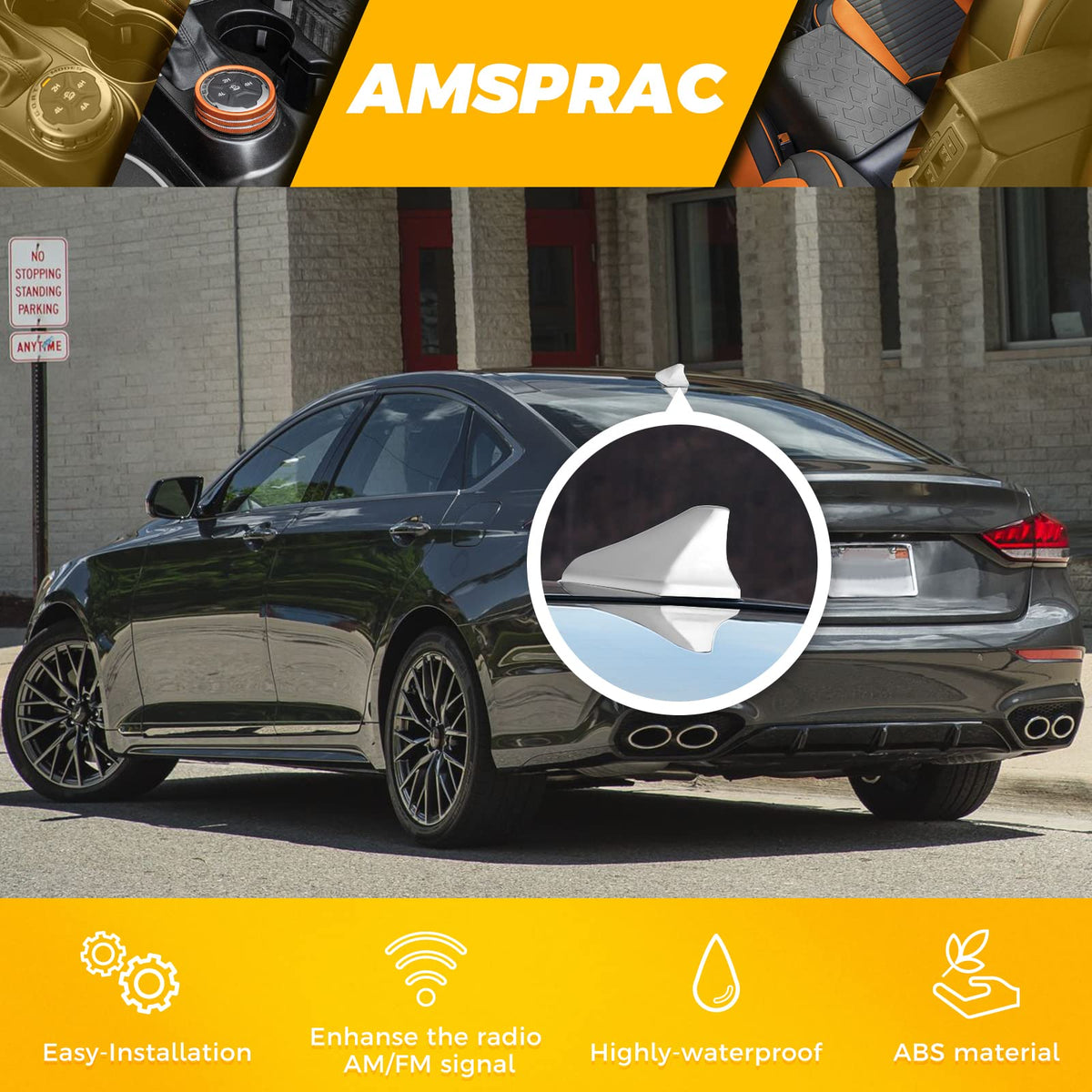 AMSPRAC antenna cover for Hyundai Elantra in white, water-resistant seal.