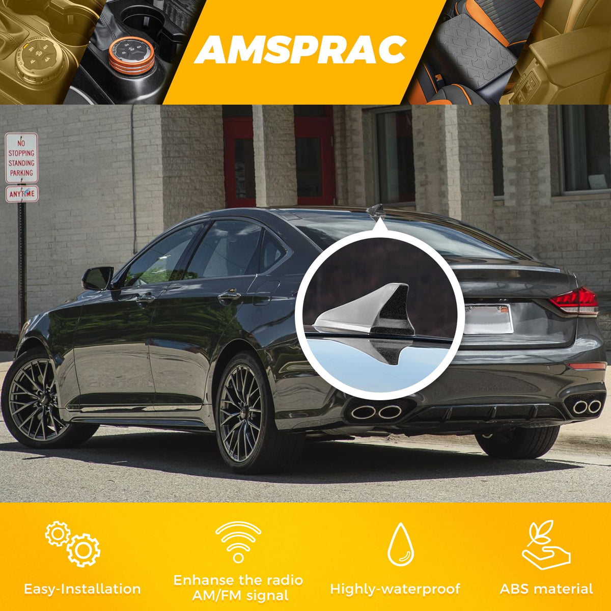 AMSPRAC shark fin antenna cover for Hyundai Elantra Sedan edge seal—anti-water performance.