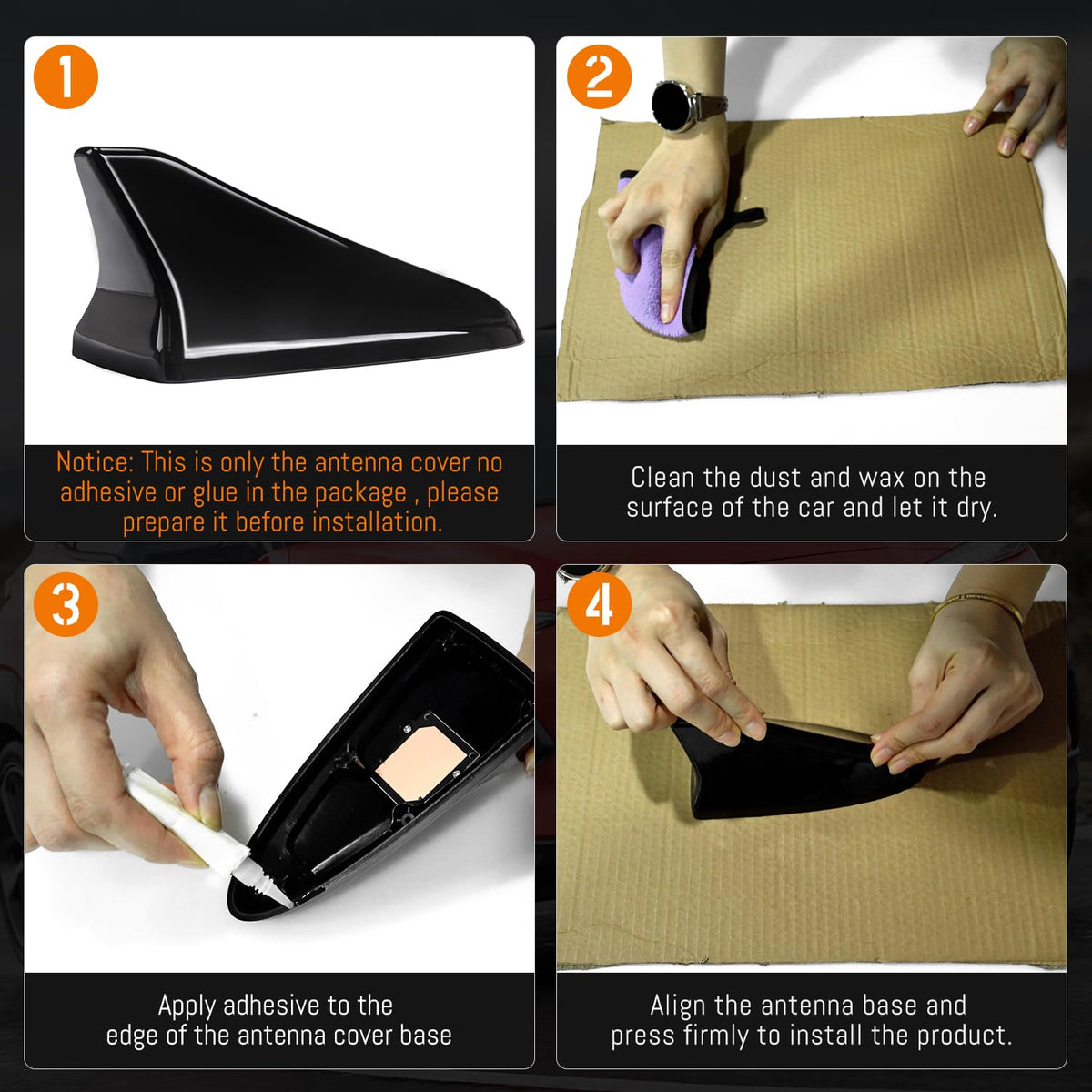 AMSPRAC Shark Fin Antenna Cover packaging shows a single unit ready for installation