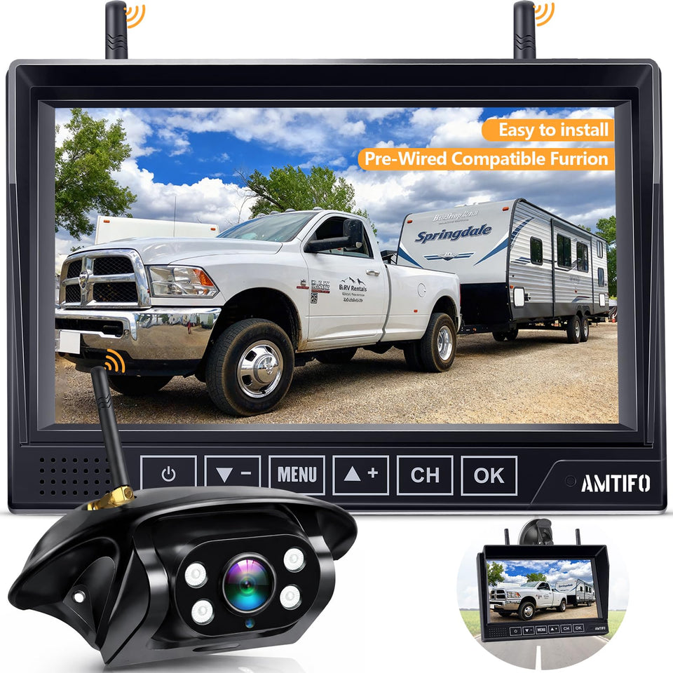 AMTIFO 7-inch HD monitor displaying rear view for safer RV maneuvers