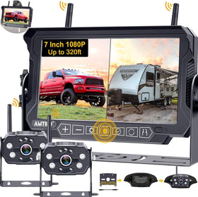 AMTIFO wireless RV backup camera front view delivers sharp 1080p footage for easy parking.