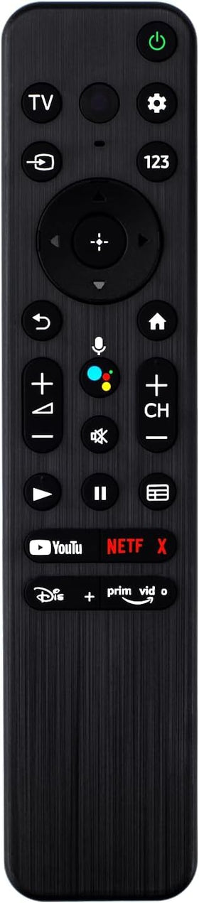 Amtone RMF-TX800U remote front view, enhances smart TV navigation with simple voice search.