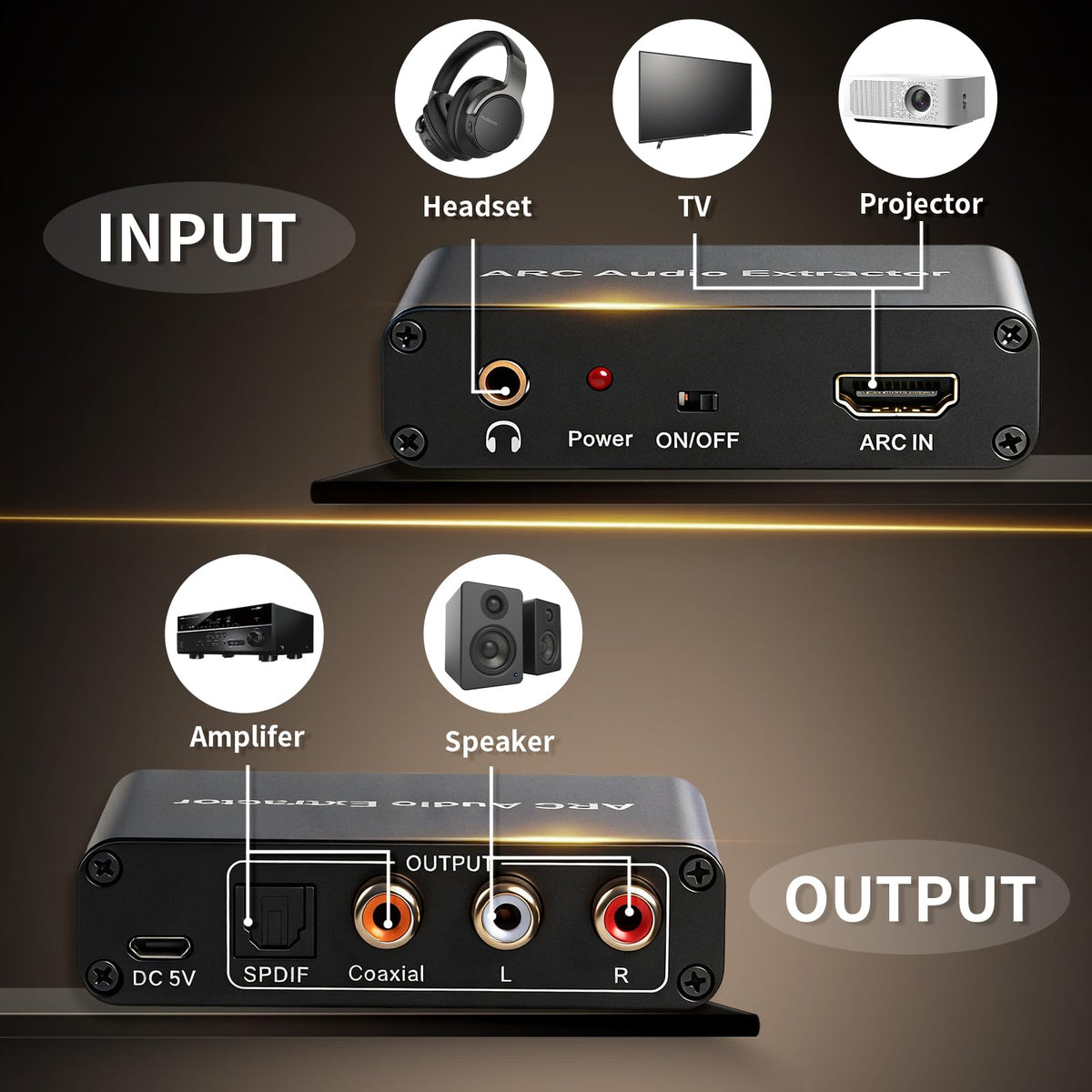 Amviuut ARC extractor coaxial output supports reliable digital audio passthrough
