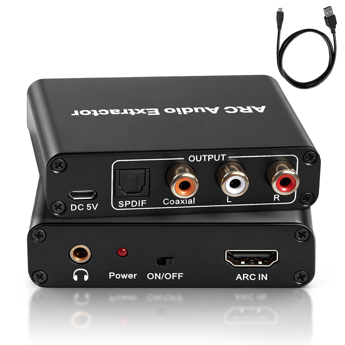 Amviuut HDMI ARC Audio Extractor front view showing easy setup for crisp TV audio