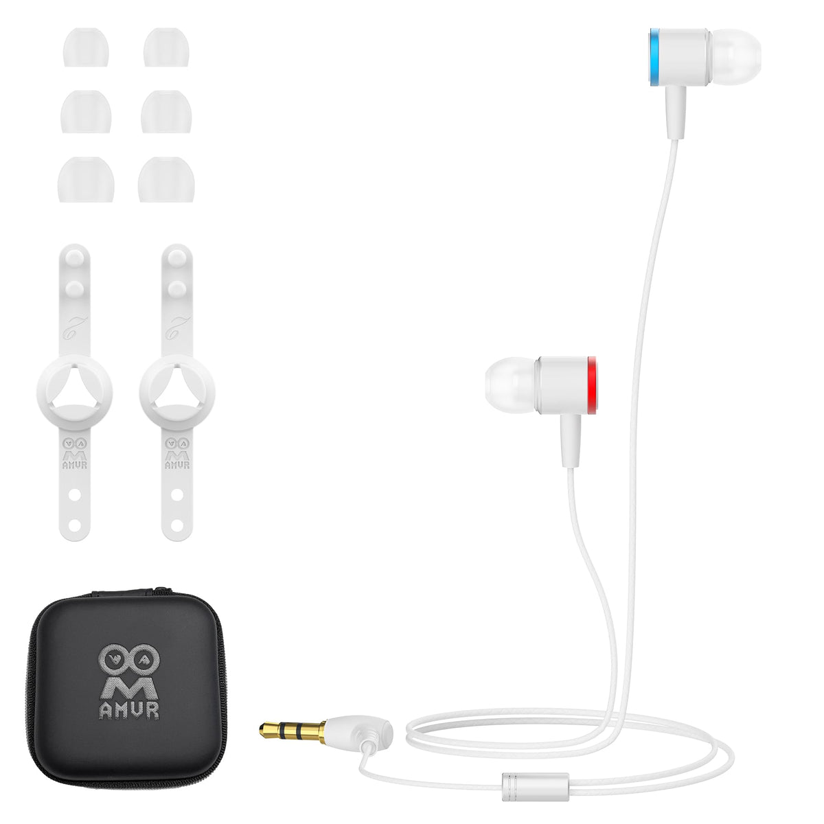 AMVR earbuds front packaging showing product and benefit of compact VR audio