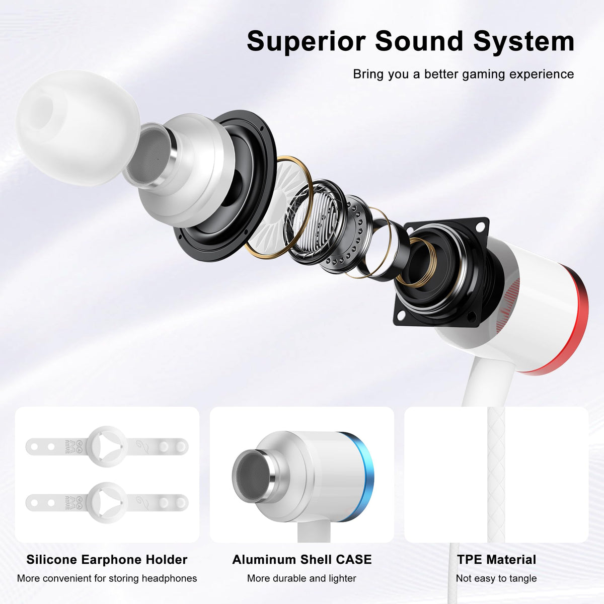 AMVR earbuds mounted on Meta Quest 2 showing tidy headset storage