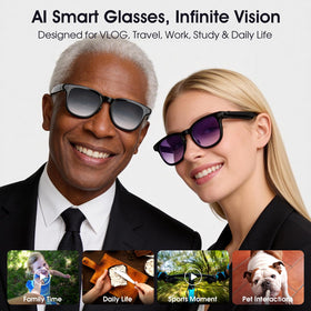Amwentu AI Smart Glasses open-ear audio for immersive listening on the go.