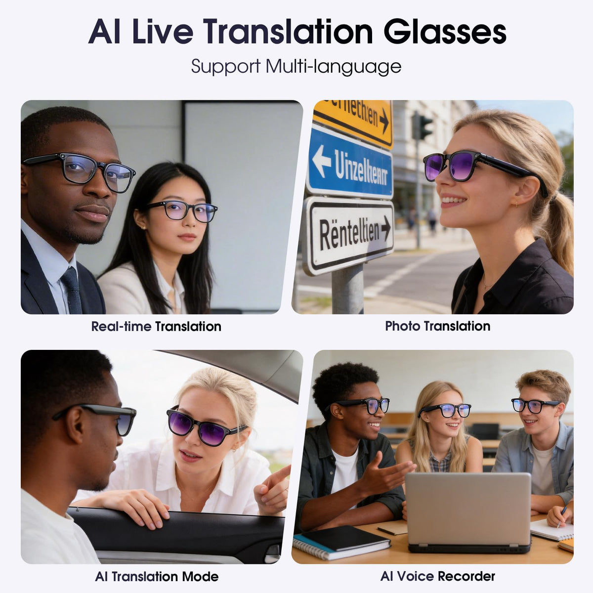 Amwentu AI Smart Glasses real-time translation for multilingual conversations.