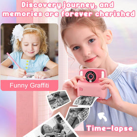 Amzelas Kids camera producing black and white prints on the go