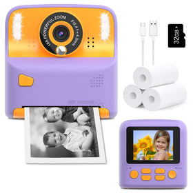 Amzelas Kids Instant Print Camera purple front view for easy photography on the move.