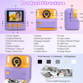Amzelas Kids Instant Print Camera purple in-use on the go.