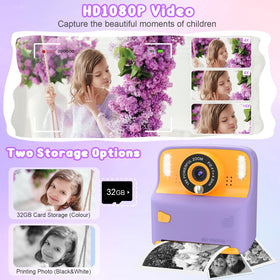 Amzelas Kids Instant Print Camera purple selfie mirror enables simple self-portraits.