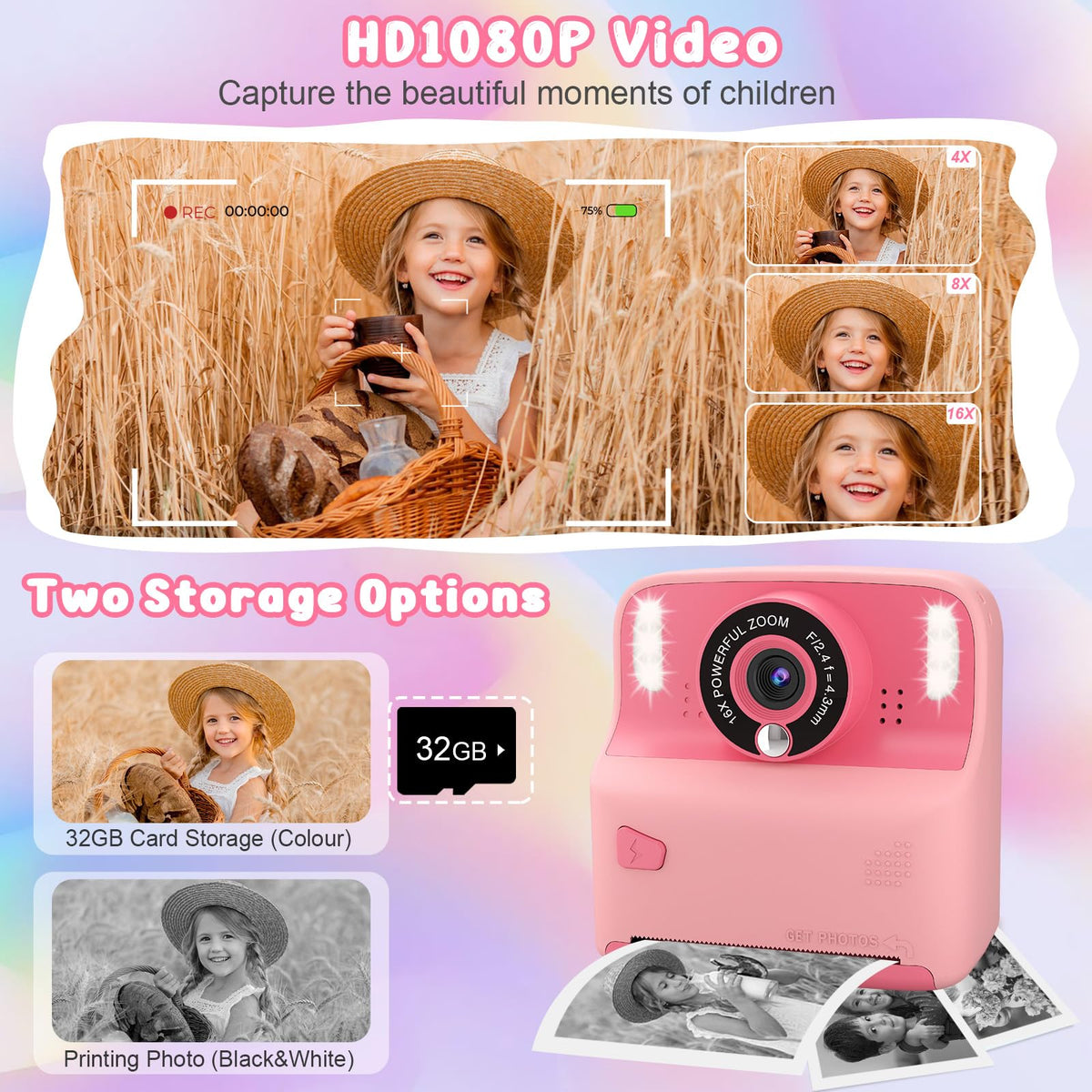 Amzelas Instant Print Camera uses thermal printing for inkless prints