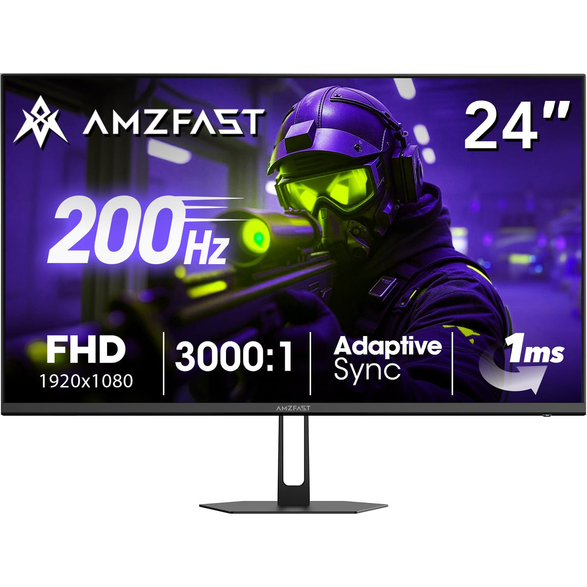 Amzfast 24in gaming monitor front view for immersive desktop gaming