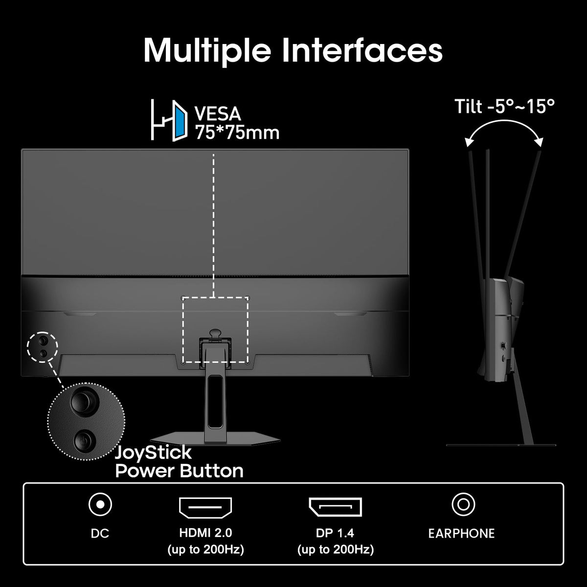 Amzfast 24in monitor shows HDMI 2.0 and DP 1.4 connectivity options