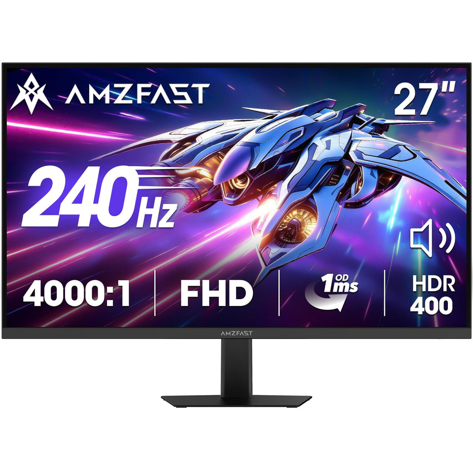 Amzfast 27-inch monitor front view, highlighting 240Hz for ultra-smooth gameplay