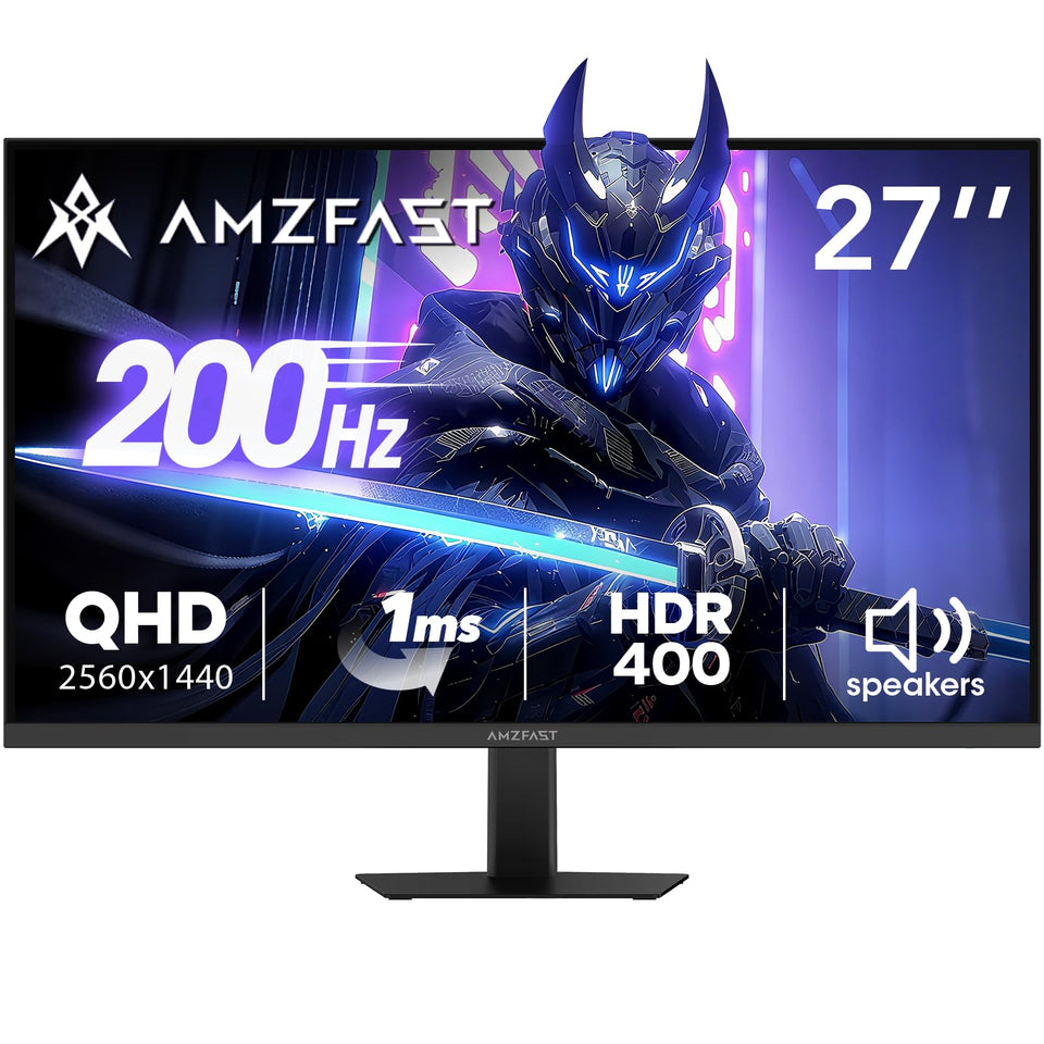 Amzfast 27 inch monitor front view with crisp QHD display for immersive gaming