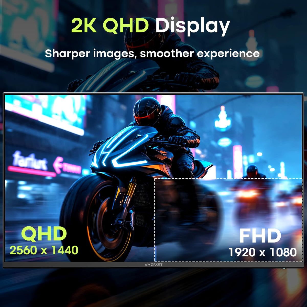 Amzfast monitor side profile highlighting sleek stand and space-saving design