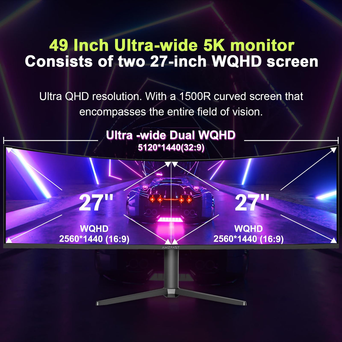 Amzfast 49-inch curved monitor 120Hz refresh for smooth gameplay