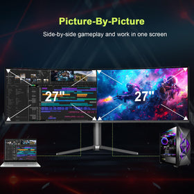 Amzfast 49-inch curved monitor PIP/PBP split-screen for multitasking across inputs