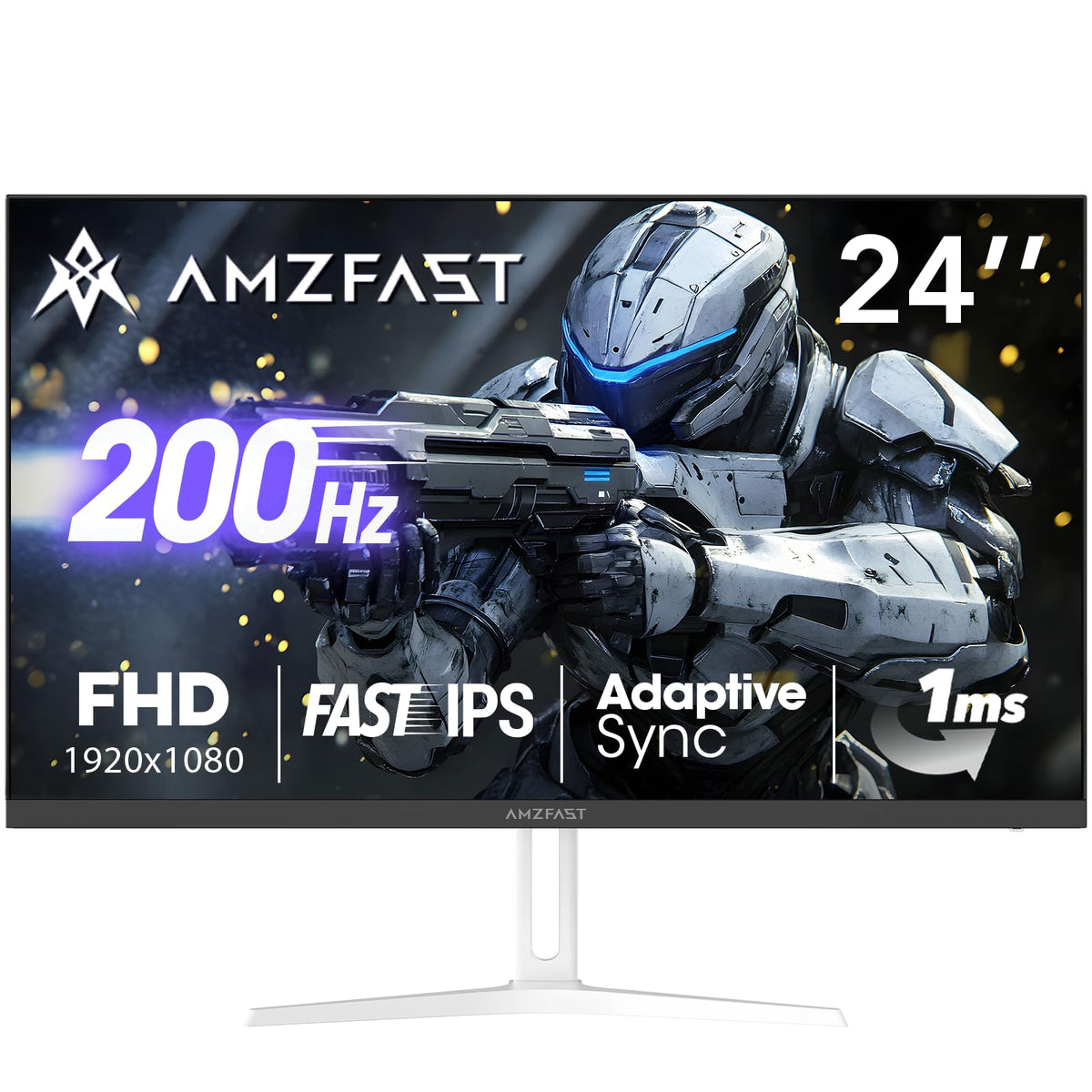 Amzfast AMZG24X1W front view shows a sleek white gaming monitor