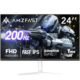 Amzfast AMZG24X1W front view shows a sleek white gaming monitor