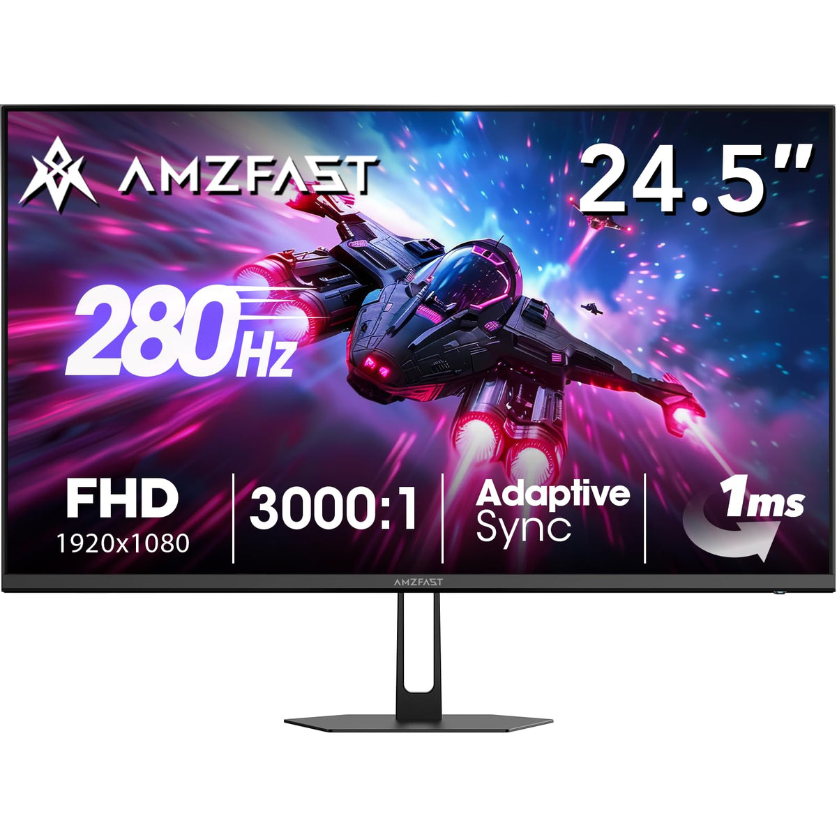 Amzfast AMZG25X1 Pro front view shows slim bezels for immersive gaming