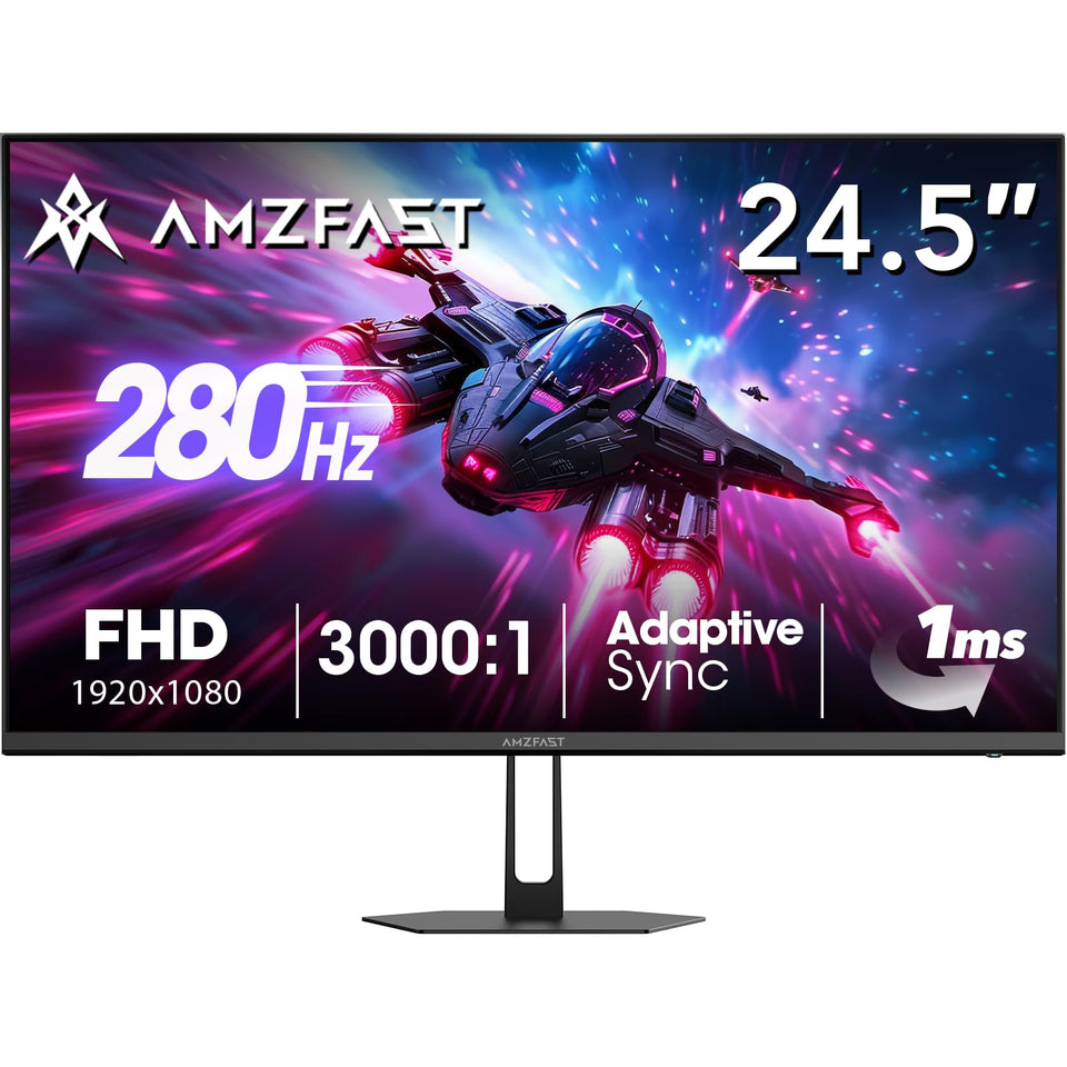 Amzfast AMZG25X1 Pro front view shows slim bezels for immersive gaming