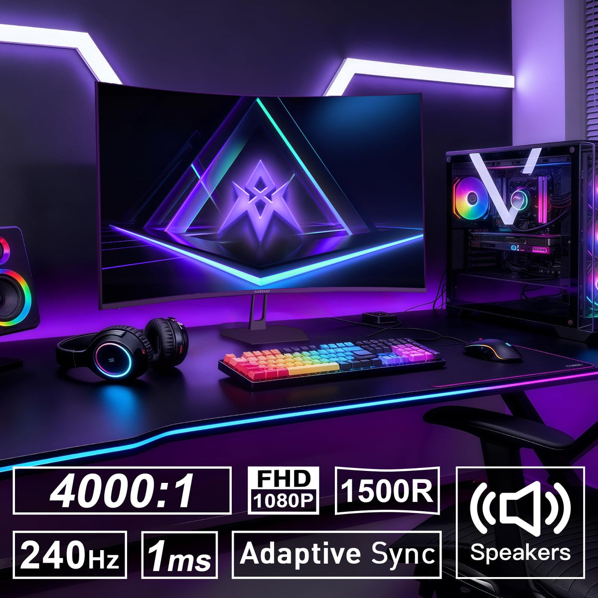 Amzfast AMZG27C1 Pro action scene demonstrates smooth 240Hz motion for competitive play.