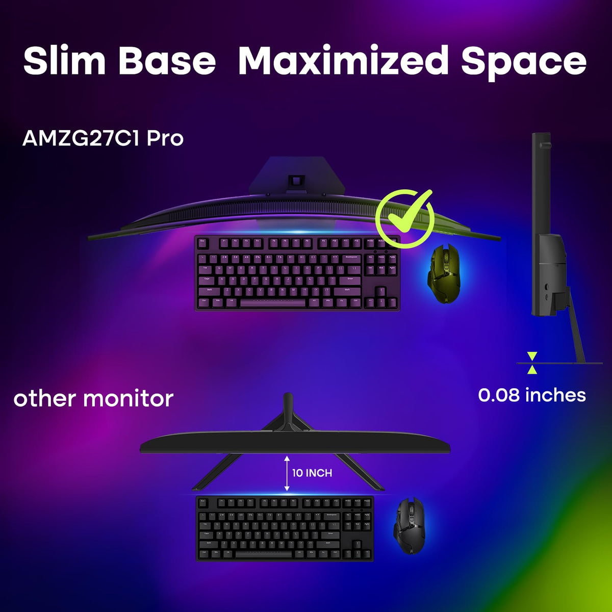 Amzfast AMZG27C1 Pro HDMI 2.0 and DP 1.4 ports enable flexible setup.