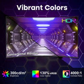 Amzfast AMZG27C1 Pro HDR10 brightness supports vivid visuals in bright rooms.