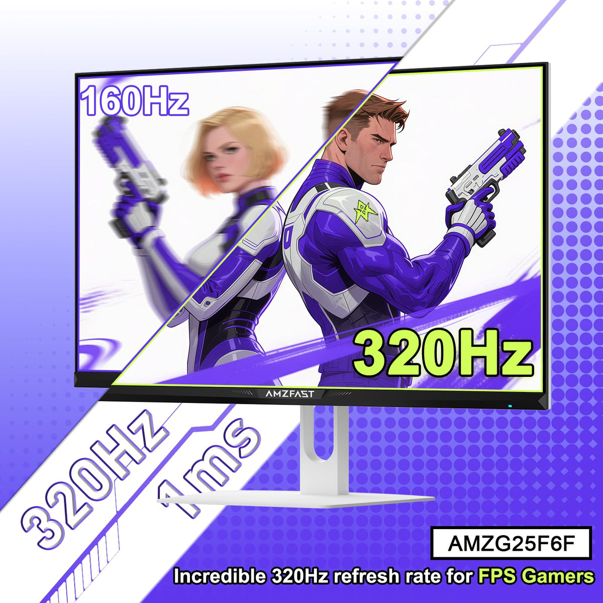 Amzfast G25F6F ports and DP for 1080p up to 320Hz.