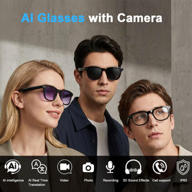 AMZISH AI Smart Glasses 1080p video with stabilization for travel vlogs.